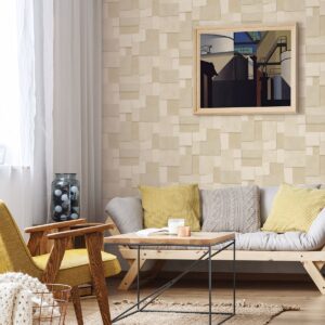 Duchamp Wheat Metallic Squares Wallpaper
