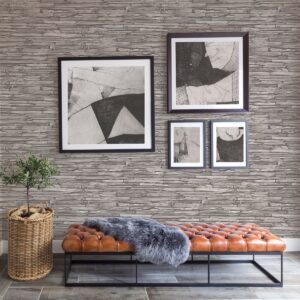 McGuire Taupe Stacked Slate Wallpaper