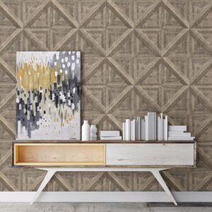Carriage House Brown Geometric Wood Wallpaper