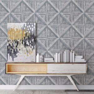 Carriage House Grey Geometric Wood Wallpaper