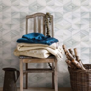 Stratum Light Blue Geometric Wood Wallpaper