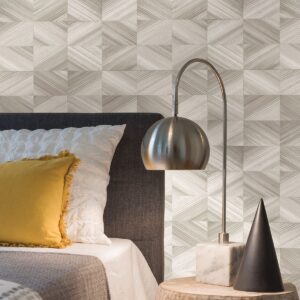 Stratum Taupe Geometric Wood Wallpaper
