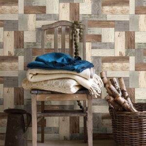 Knock on Wood Light Blue Distressed Wallpaper