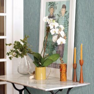 Raffia Aqua Faux Grasscloth Wallpaper