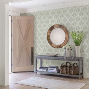 Laurel Light Green Ogee Wallpaper