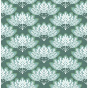 0041796 lotus green floral fans wallpaper