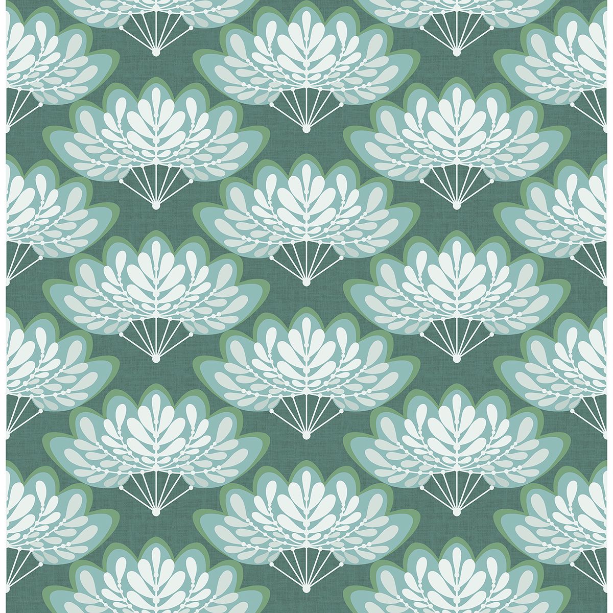 0041796 lotus green floral fans wallpaper