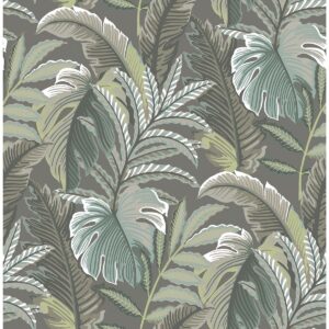 0041812 verdant dark grey botanical wallpaper