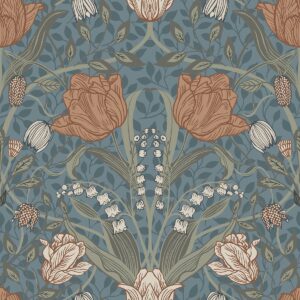 0041981 tulipa blue floral wallpaper