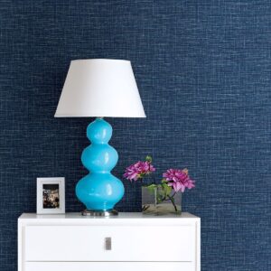 Exhale Dark Blue Faux Grasscloth Wallpaper