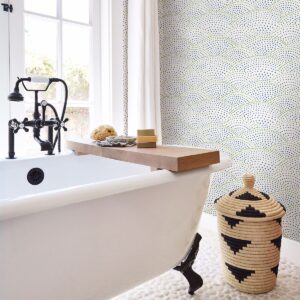 Bennett Blue Dotted Scallop Wallpaper