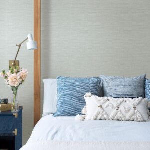 Exhale Light Blue Faux Grasscloth Wallpaper
