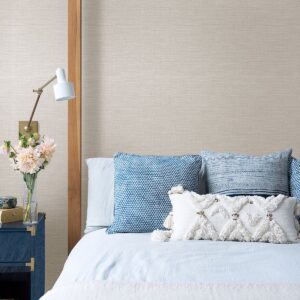 Exhale Light Grey Faux Grasscloth Wallpaper