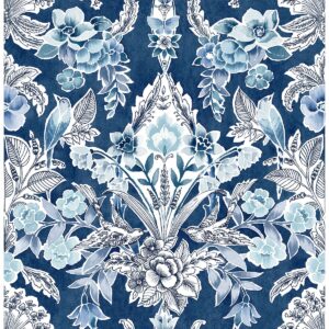 0043969 vera blue floral damask wallpaper