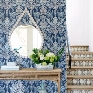 Vera Blue Floral Damask Wallpaper