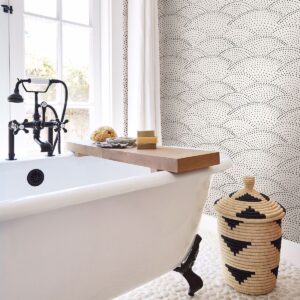 Bennett Charcoal Dotted Scallop Wallpaper