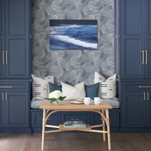 Karson Blue Swirling Geometric Wallpaper- Scott Living