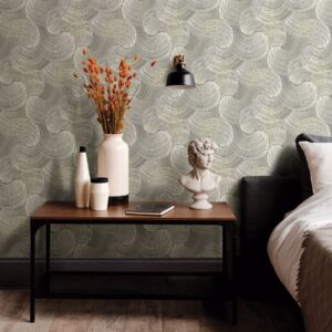 Karson Grey Swirling Geometric Wallpaper- Scott Living