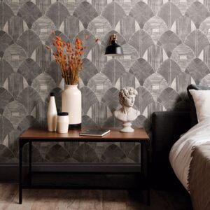 Westport Charcoal Geometric Wallpaper- Scott Living