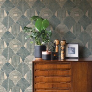 Westport Teal Geometric Wallpaper- Scott Living