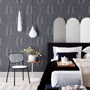 Juno Indigo Ogee Wallpaper- Scott Living