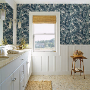 Alfresco Blue Tropical Palm Wallpaper