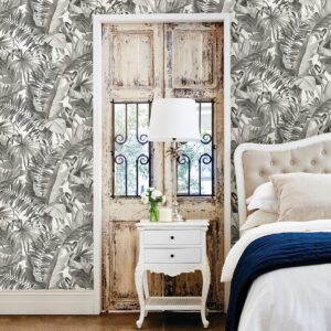 Alfresco Grey Tropical Palm Wallpaper