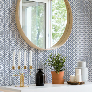 Lisbeth Blue Geometric Lattice Wallpaper