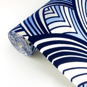 Cabarita Indigo Art Deco Flocked Leaves Wallpaper