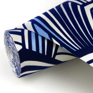 Cabarita Indigo Art Deco Flocked Leaves Wallpaper