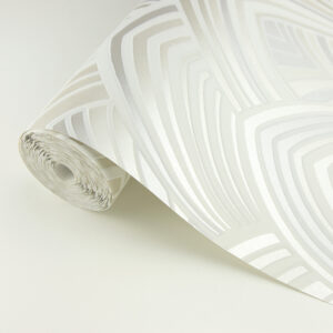 Cabarita White Art Deco Flocked Leaves Wallpaper
