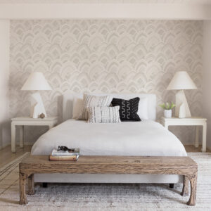Cabarita White Art Deco Flocked Leaves Wallpaper