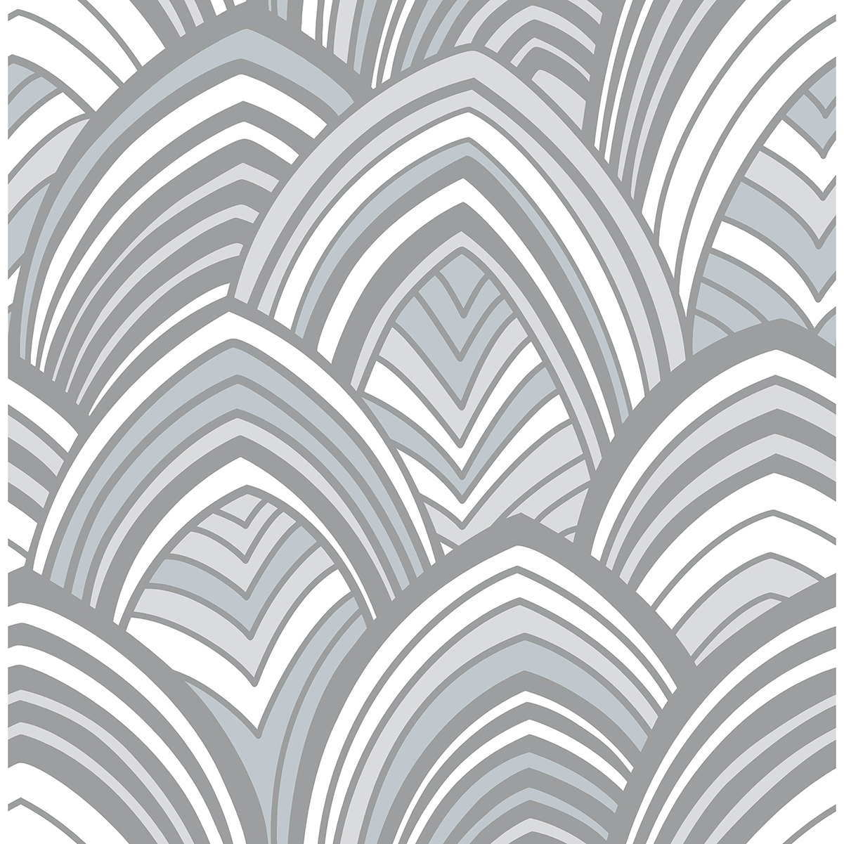 Cabarita Grey Art Deco Flocked Leaves Wallpaper