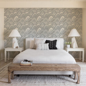 Cabarita Grey Art Deco Flocked Leaves Wallpaper