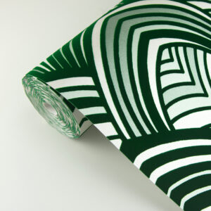 Cabarita Green Art Deco Flocked Leaves Wallpaper