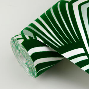 Cabarita Green Art Deco Flocked Leaves Wallpaper