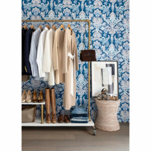 Vera Blue Floral Damask Wallpaper