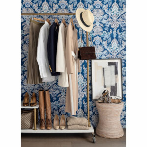 Vera Blue Floral Damask Wallpaper