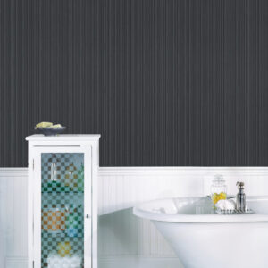 Sebasco Black Vertical Pinstripe Wallpaper