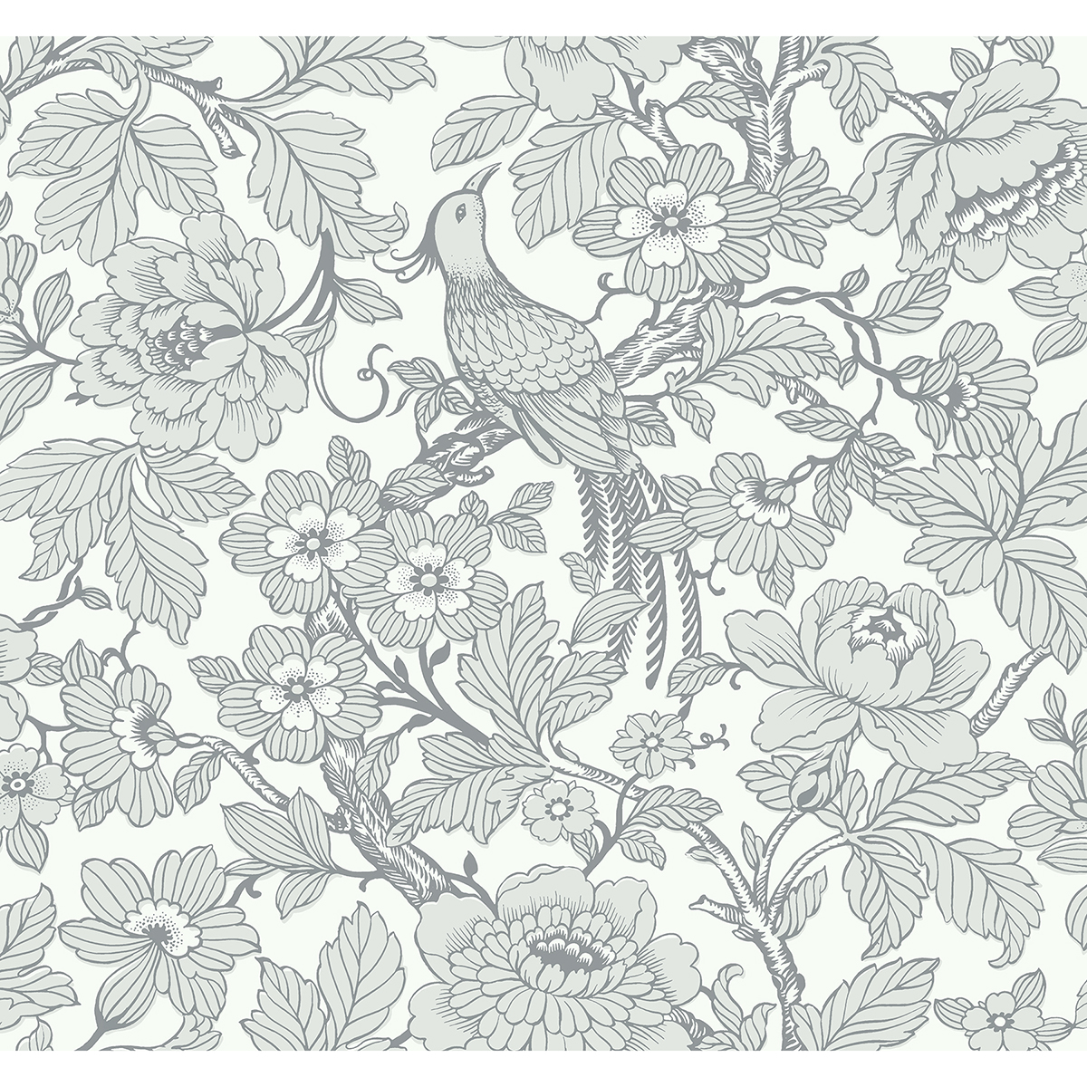 Beaufort Light Grey Peony Chinoiserie Wallpaper