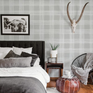 Scarborough Grey Striated Plaid Wallpaper