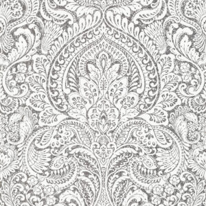 Artemis Platinum Floral Damask Wallpaper