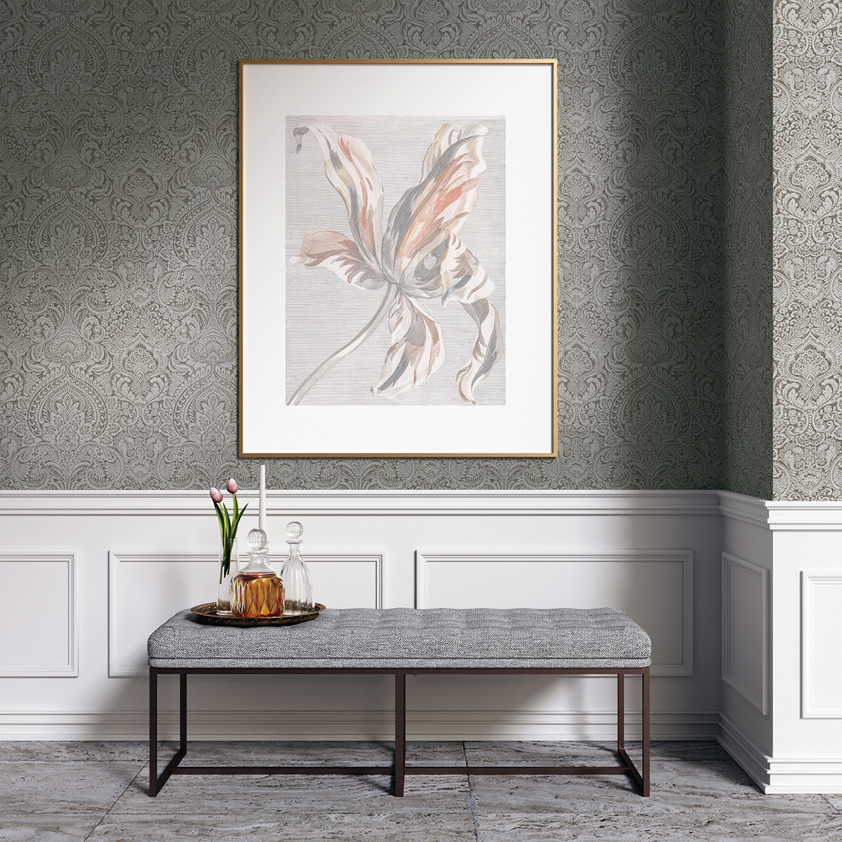 Artemis Pewter Floral Damask Wallpaper - Image 3