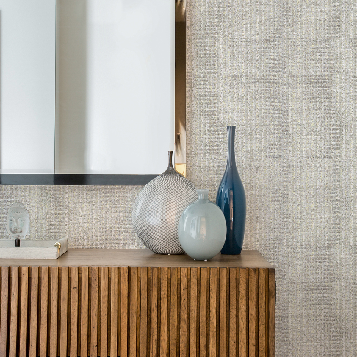 Maia Platinum Faux Linen Wallpaper - Image 3