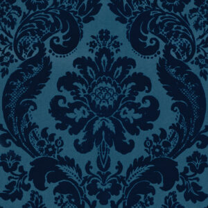 0052988 shadow blue flocked damask wallpaper