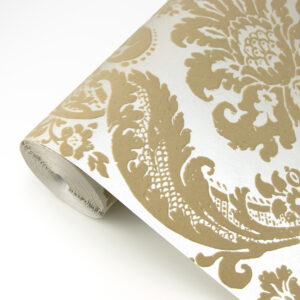 Shadow Khaki Flocked Damask Wallpaper