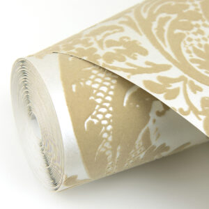 Shadow Khaki Flocked Damask Wallpaper