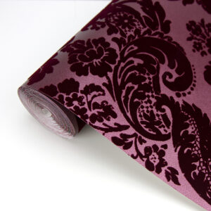 Shadow Merlot Flocked Damask Wallpaper