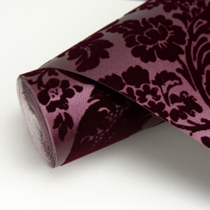 Shadow Merlot Flocked Damask Wallpaper