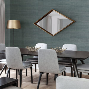 Laem Teal Grasscloth Wallpaper
